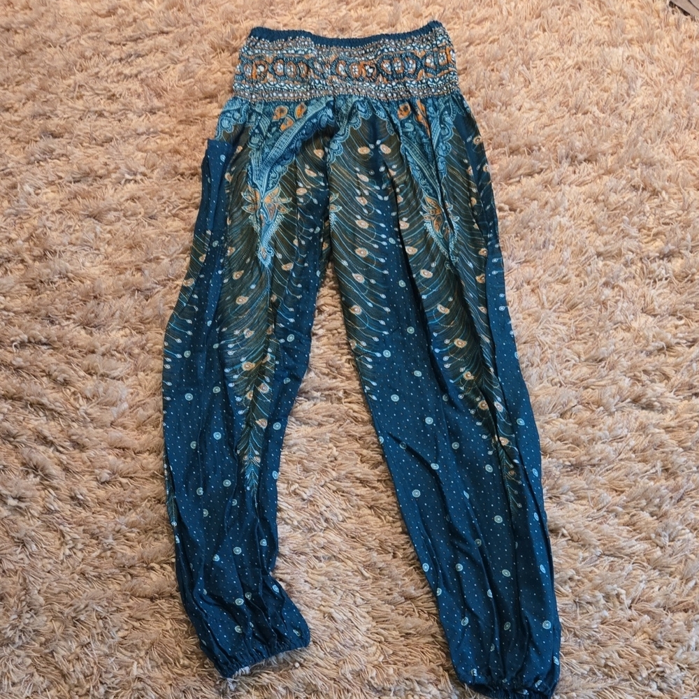 Bohemian Peacock Print Harem Pants